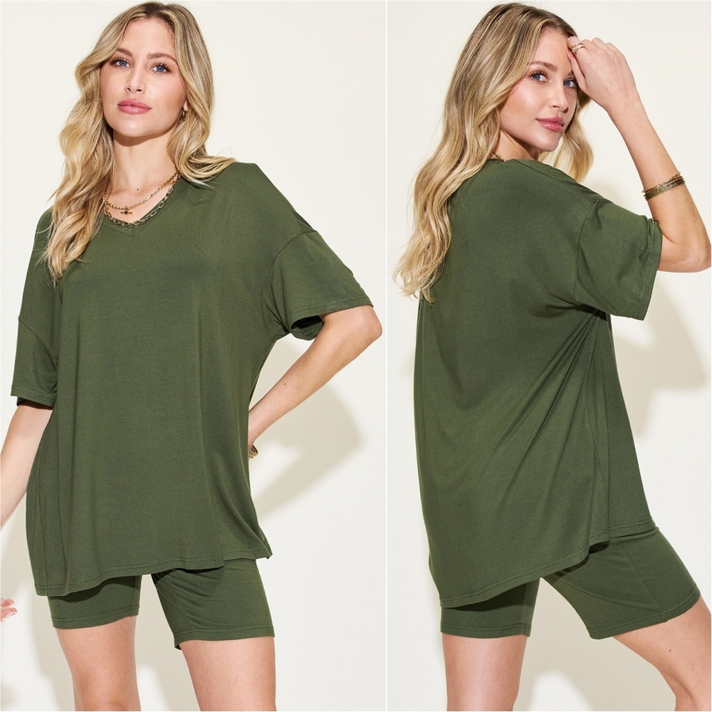Easygoing V-Neck Shorts Set - Green - Picture 2 of 5